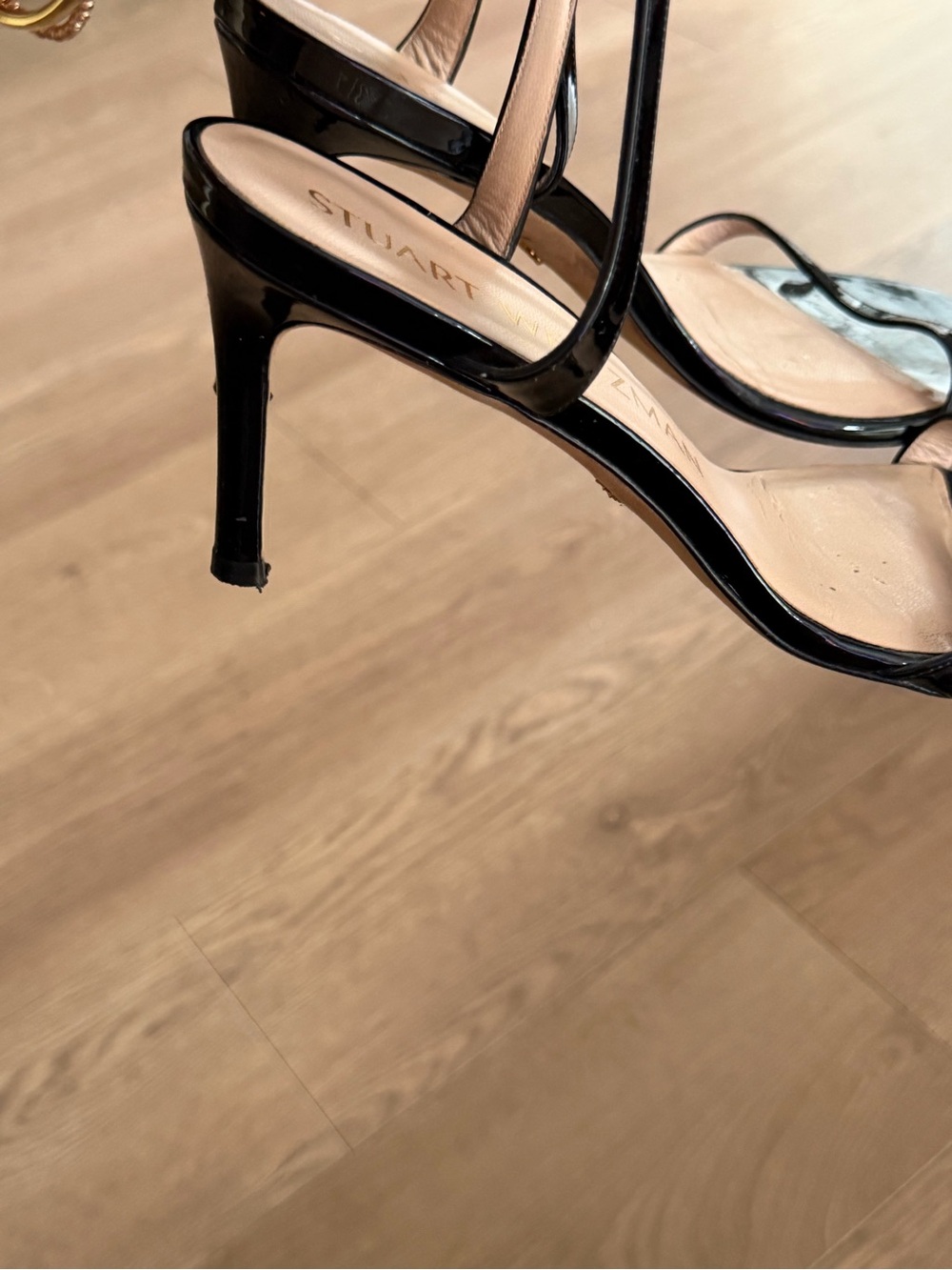 Stuart Weitzman Black Patent Open-Toe Slide Heels - Picture 3 of 3